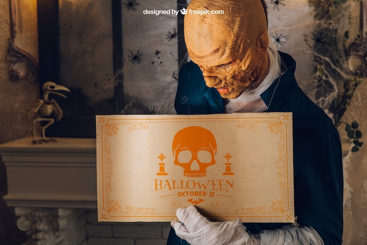 Bezpłatny plik PSD halloween mockup z chodzenia martwy