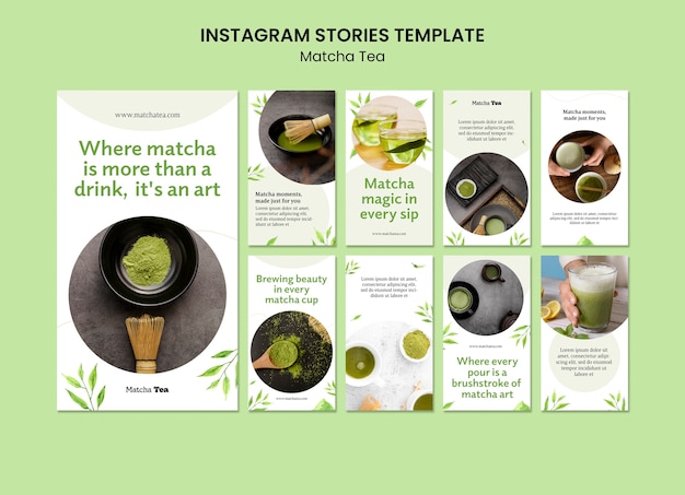 Bezpłatny plik PSD historie na instagramie dotyczące herbaty matcha