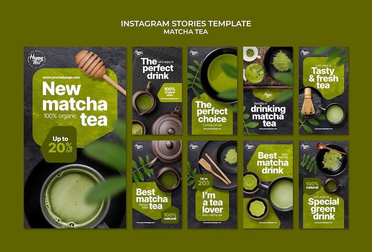 Bezpłatny plik PSD historie na instagramie dotyczące herbaty matcha