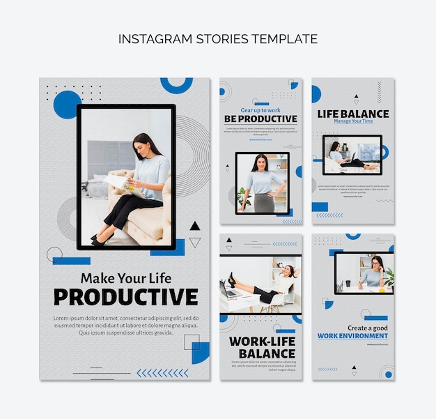 Bezpłatny plik PSD historie na instagramie koncepcja produktywności