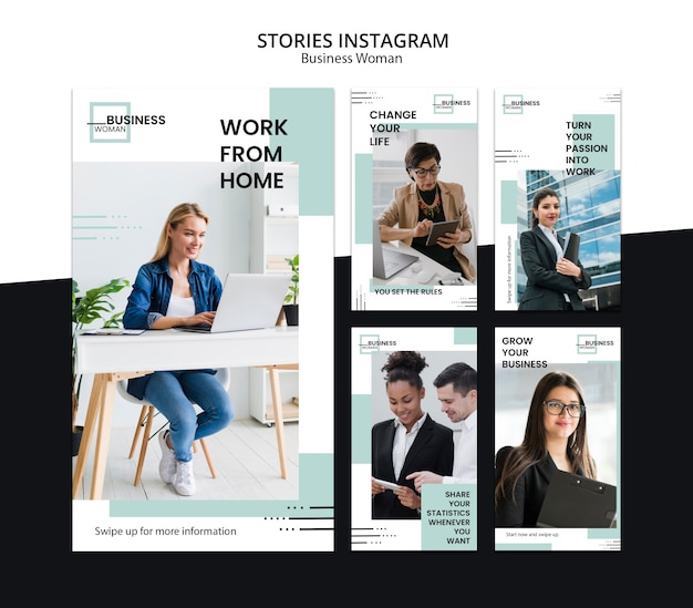 Bezpłatny plik PSD historie na instagramie z koncepcją kobiety biznesu