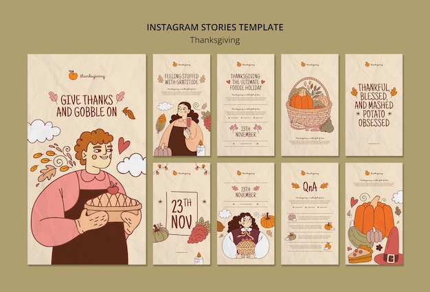 Bezpłatny plik PSD historie na instagramie z okazji święta dziękczynienia