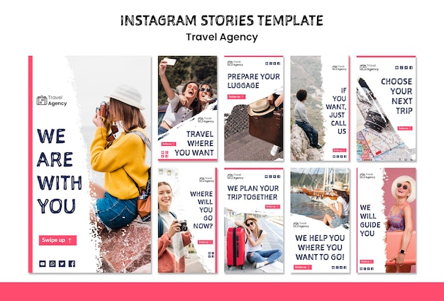 Bezpłatny plik PSD historie z instagramu z biura podróży