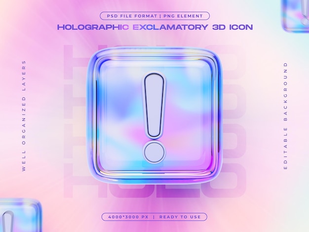 Holograficzna ikona wykrzyku Izolowana ilustracja renderowania 3D