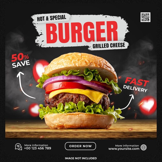 Hot And Spicy Burger Szablon mediów społecznościowych