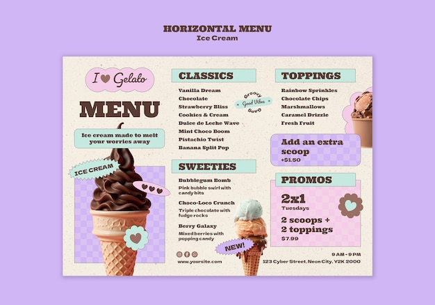 Ice cream menu with retro design template