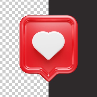 Ikona na białym tle powiadomienia o miłości w renderowaniu 3d