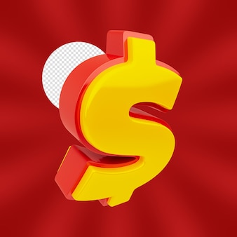 Ikona z symbolem pieniędzy w realistycznym renderowaniu 3d