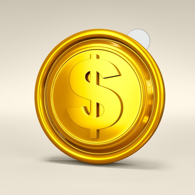Ikona złotej monety znak dolara na białym tle renderowania 3d ilustracja