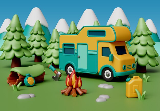 Ilustracja 3D dla kempingu na świeżym powietrzu
