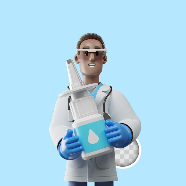 Ilustracja 3D otolaryngolog trzymający spray do nosa