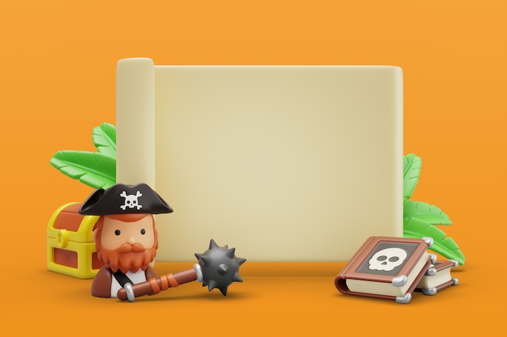 Bezpłatny plik PSD ilustracja 3d z pustym banerem sprzedaży piratów