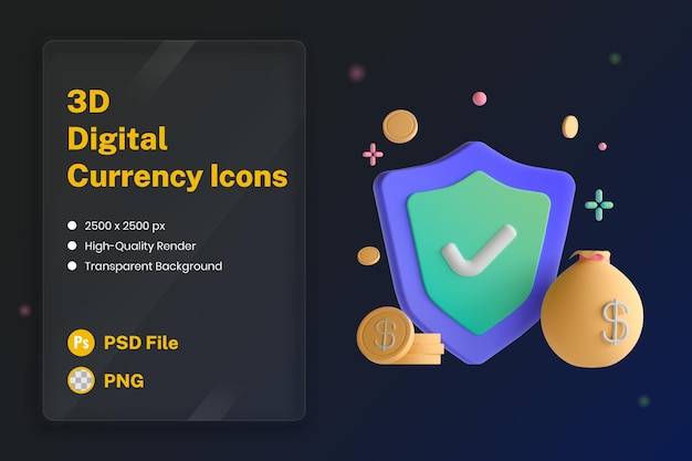 Bezpłatny plik PSD ilustracja ikony 3d token bezpieczeństwa bezpieczeństwo cybernetyczne bezpieczeństwo pieniędzy
