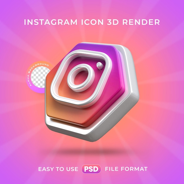 Bezpłatny plik PSD ilustracja wyodrębnionej ilustracji renderingu 3d ikony instagrama