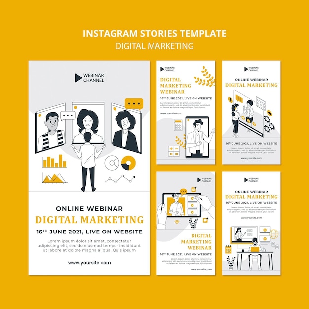 Ilustrowane Historie Na Instagramie Z Marketingu Cyfrowego