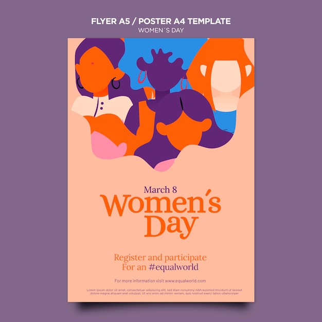 Bezpłatny plik PSD ilustrowany piękny szablon ulotki dzień kobiet