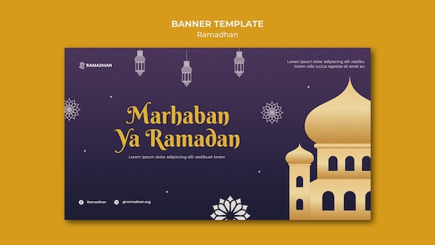 Bezpłatny plik PSD ilustrowany szablon transparent ramadan kareem
