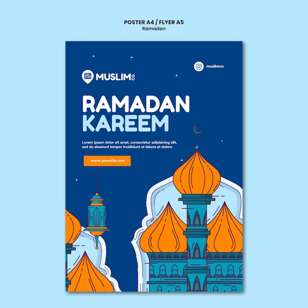 Bezpłatny plik PSD ilustrowany szablon wydruku ramadan kareem
