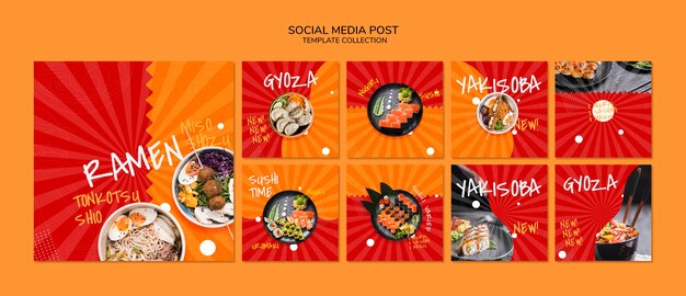 Instagram post lub kwadratowy szablon transparentu dla azjatyckiej japońskiej restauracji o sushibar
