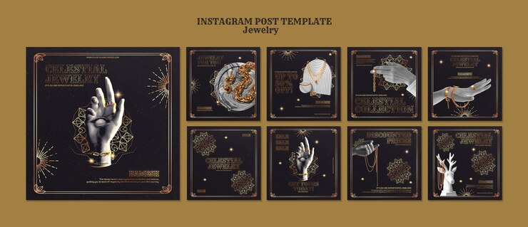 Bezpłatny plik PSD instagram z biżuterią w stylu niebiańskim