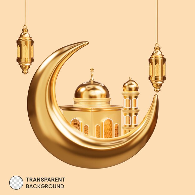 Islamski meczet z półksiężycem i latarnią 3d ilustracji