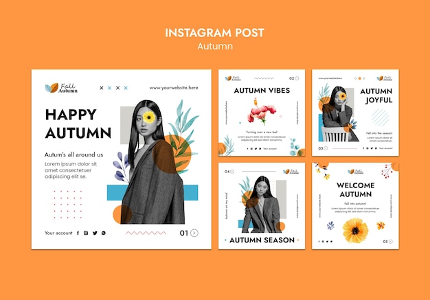 Bezpłatny plik PSD jesienne posty na instagramie