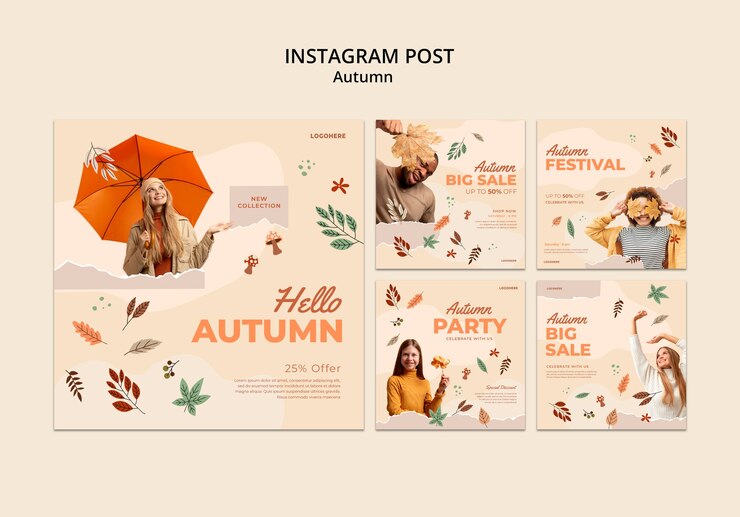 Bezpłatny plik PSD jesienne posty na instagramie