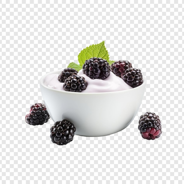 Bezpłatny plik PSD jogurt jeżynowy w misce izolowanej na przezroczystym tle