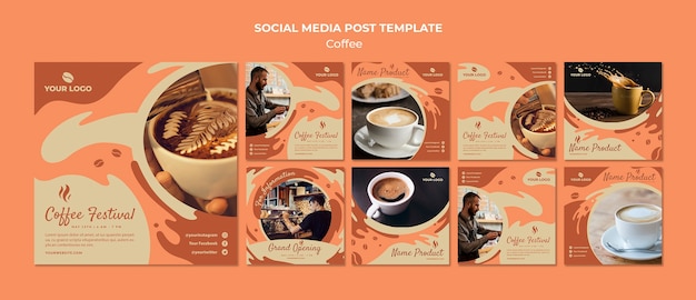 Kawa koncepcja mediów społecznościowych szablon makieta