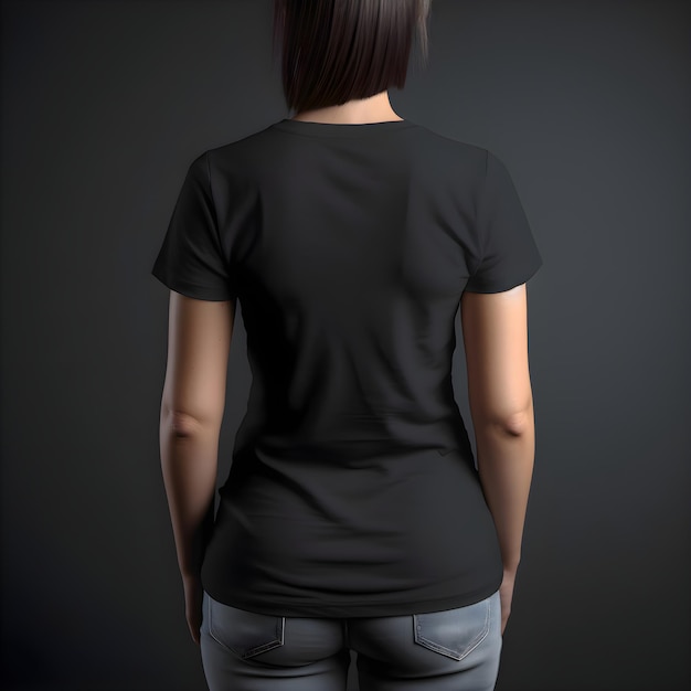 Bezpłatny plik PSD kobieta nosząca czarną koszulkę z tyłu izolowana na czarnym tle