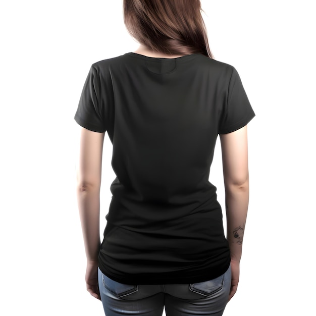 Bezpłatny plik PSD kobieta w czarne koszuli z tyłu izolowana na białym tle