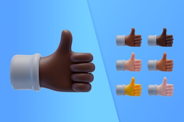Kolekcja 3D rękami pokazując kciuk do góry