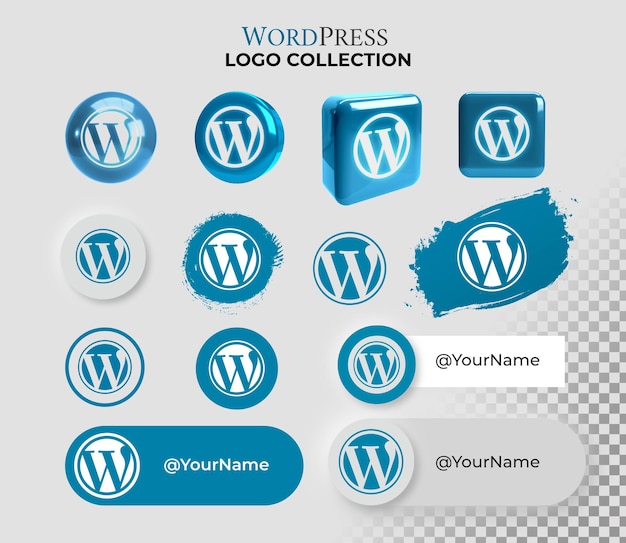 Bezpłatny plik PSD kolekcja ikon z logo wordpress na przezroczystym tle