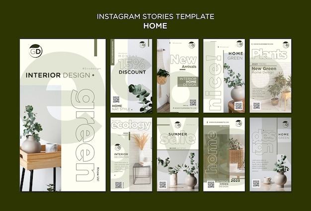 Bezpłatny plik PSD kolekcja opowiadań o eko domu na instagramie
