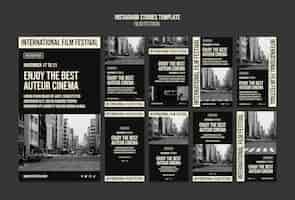 Bezpłatny plik PSD kolekcja opowiadań o festiwalu filmów monochromatycznych na instagramie