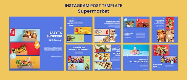 Bezpłatny plik PSD kolekcja postów na instagramie biznesowym w supermarkecie