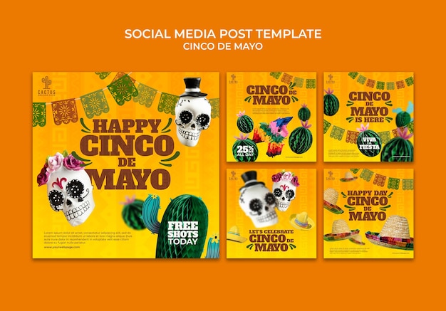 Kolekcja Postów Na Instagramie Cinco De Mayo Z Kaktusami I Czaszkami