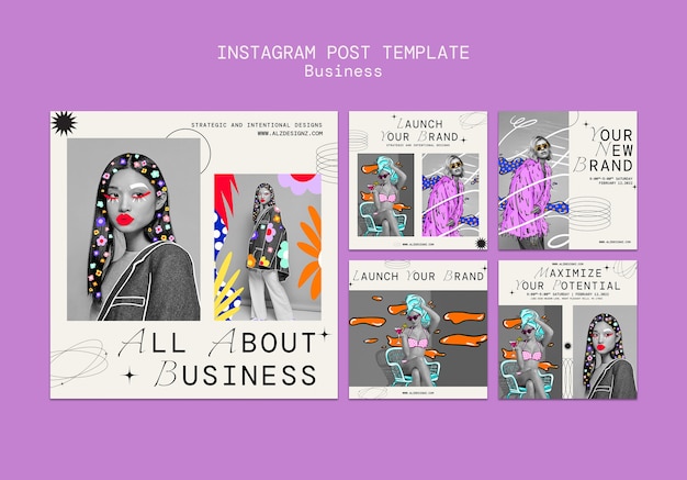 Bezpłatny plik PSD kolekcja postów na instagramie dla biznesu i budowania marki