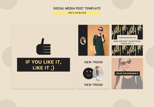 Bezpłatny plik PSD kolekcja postów na instagramie dla influencerów mody w mediach społecznościowych