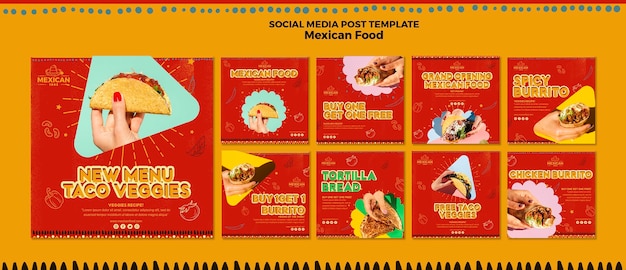 Kolekcja postów na Instagramie dla restauracji meksykańskiej