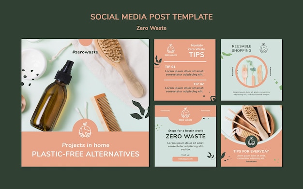 Bezpłatny plik PSD kolekcja postów na instagramie dla stylu życia zero waste