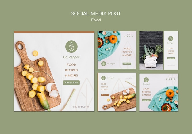 Bezpłatny plik PSD kolekcja postów na instagramie dla wegańskiego jedzenia