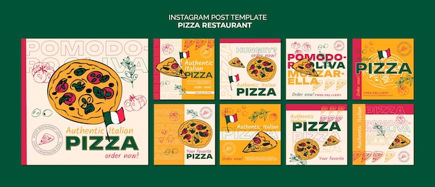 Bezpłatny plik PSD kolekcja postów na instagramie dla włoskiej pizzerii