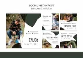 Bezpłatny plik PSD kolekcja postów na instagramie do odkrywania przyrody i wypoczynku