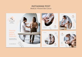 Kolekcja postów na instagramie dotyczących profilaktyki raka skóry