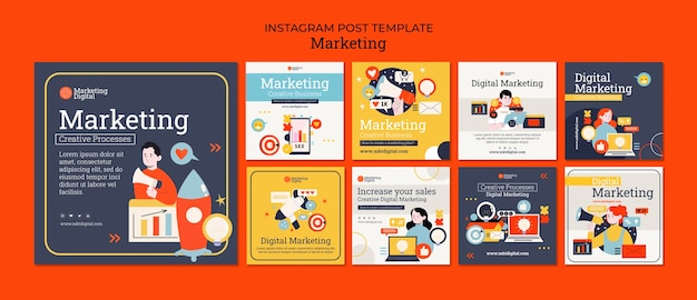 Bezpłatny plik PSD kolekcja postów na instagramie firmy marketingowej