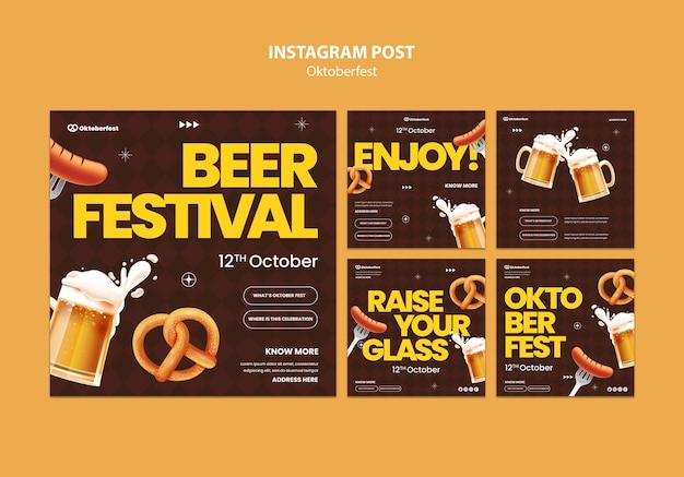 Kolekcja postów na instagramie na obchody festiwalu piwa oktoberfest