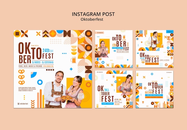 Bezpłatny plik PSD kolekcja postów na instagramie na obchody festiwalu piwa oktoberfest