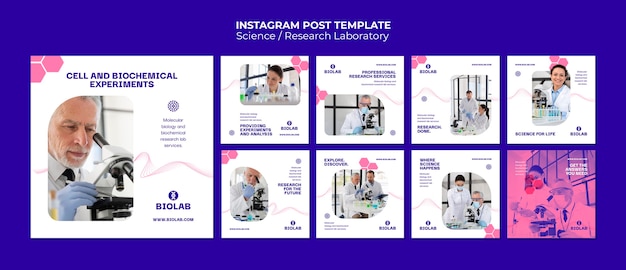 Bezpłatny plik PSD kolekcja postów na instagramie o nauce i technologii