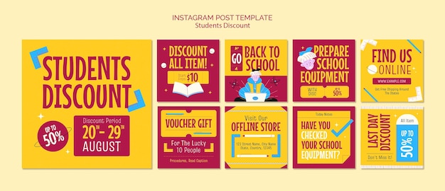 Kolekcja Postów Na Instagramie Ze Zniżkami I Wyprzedażami Dla Studentów